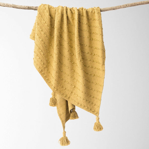 Tajik Home LLC - Cora Corded Throw with Tassels -Mustard