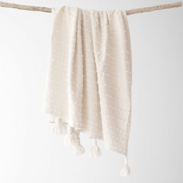 Tajik Home LLC - Cora Corded Throw with Tassels -white