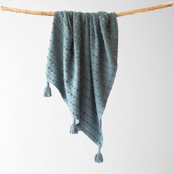 Tajik Home LLC - Cora Corded Throw with Tassels-Teal
